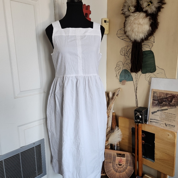Vintage white minimalist handmade dress w/pockets - Picture 3 of 5